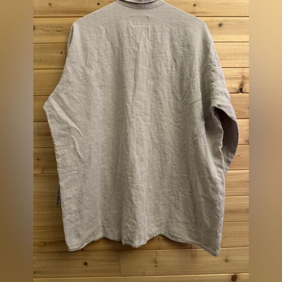 Flax Size Medium Oversized Relaxed Fit Oatmeal Linen Button Front Blouse - Picture 8 of 10